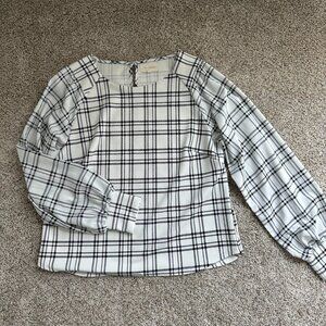 MELLODAY Black and White Plaid Square-Neck Puff Sleeve Blouse